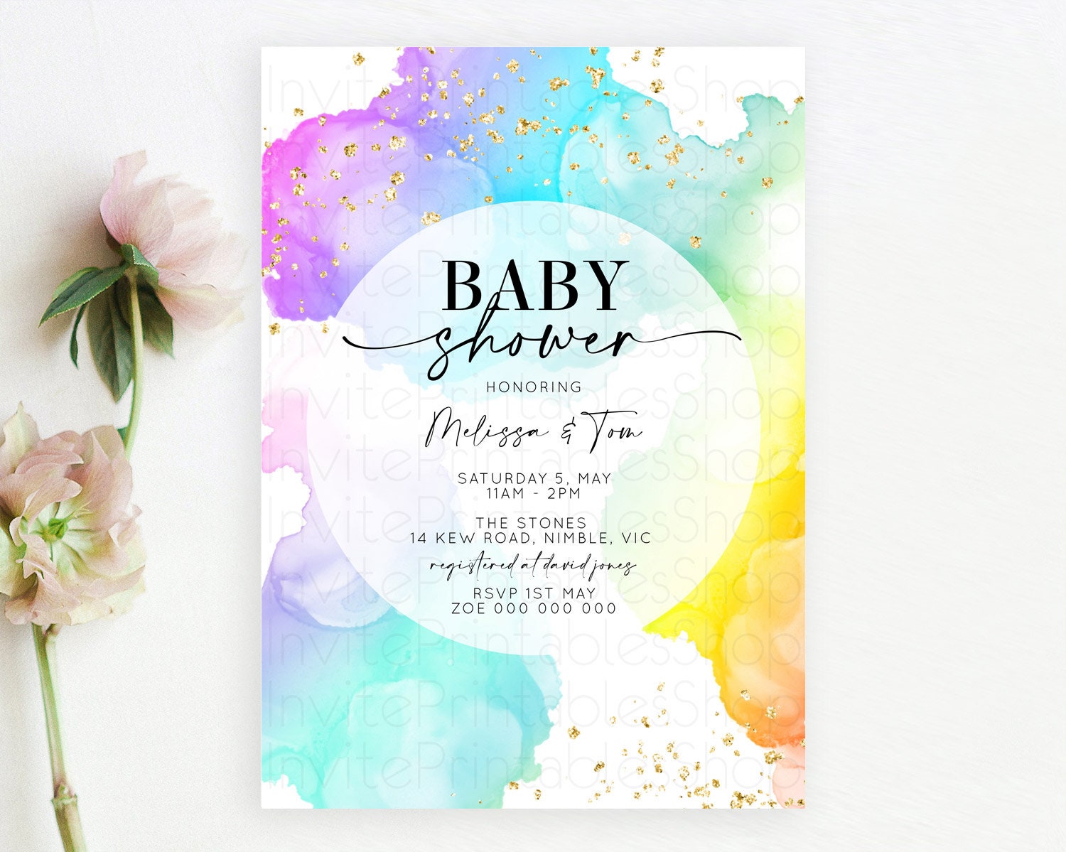 Editable Pastel Baby Shower Invitation Rainbow Baby Shower Invitation Colorf
