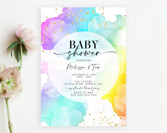 Editable Pastel Baby Shower Invitation Rainbow Baby Shower Invitation Colorf