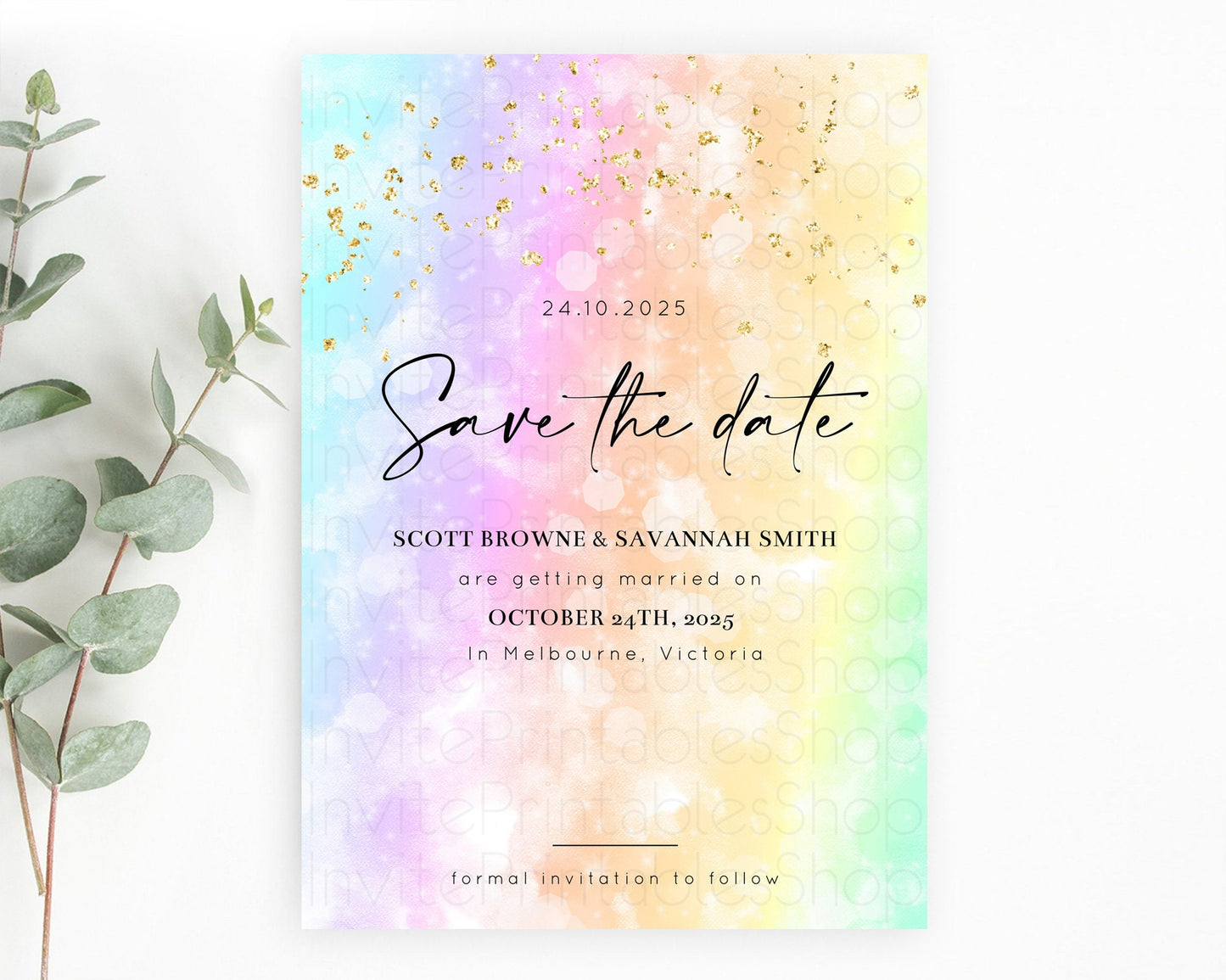 Pastel Save The Date Template Pastel Ombre Rainbow Watercolor Colorful Party For Birthday Baptism Baby Shower Wedding Bridal Shower D10647