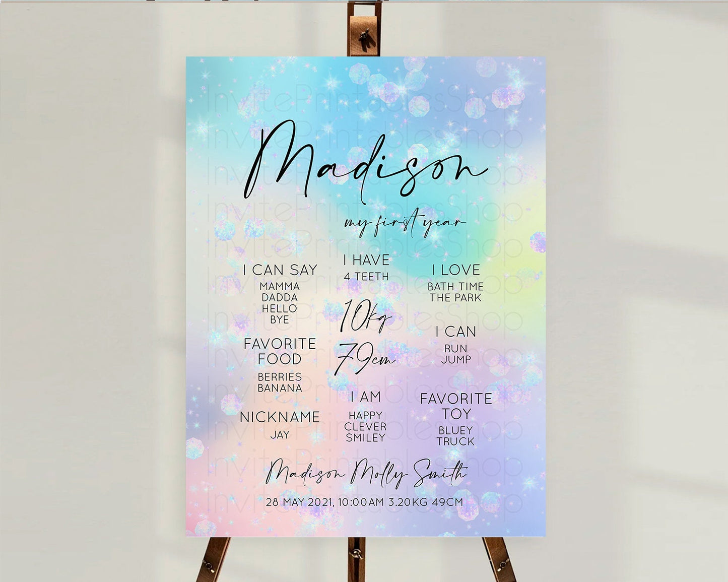 Rainbow First Birthday Milestone Poster Colorful Pastel Watercolor Iridescent Sprinkles Ombre Pastel Milestone Board First Birthday D10665