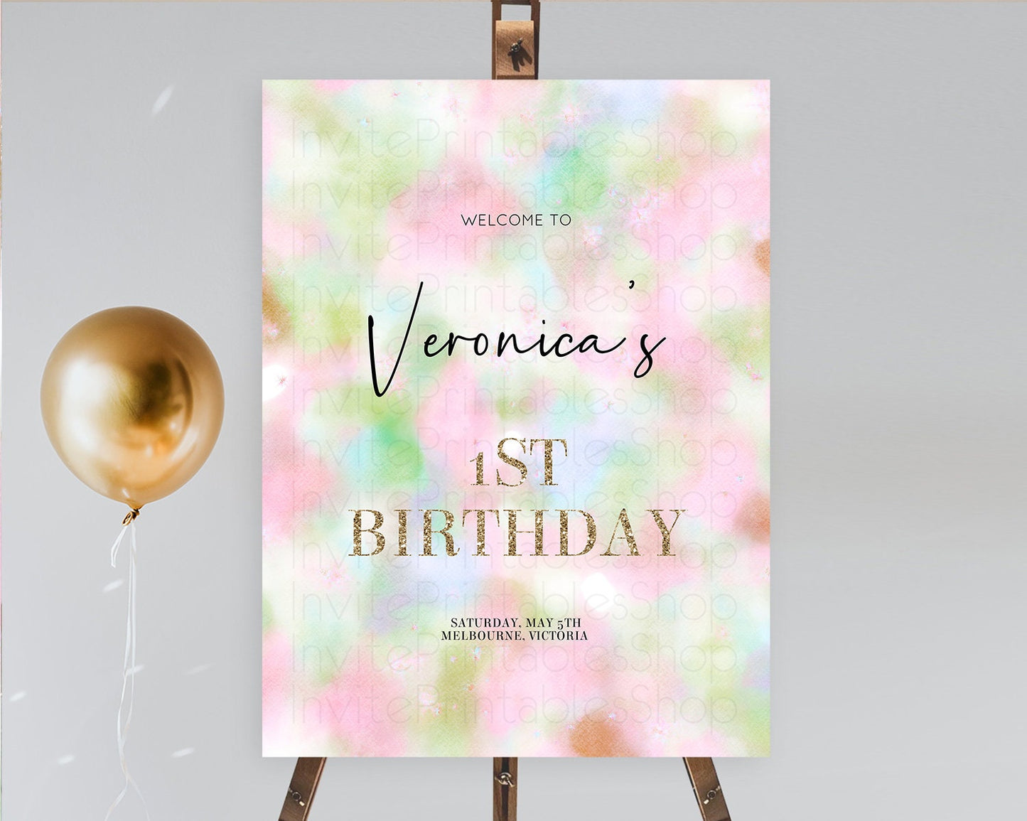 Pastel Welcome Sign Pastel Rainbow Welcome Sign Colorful Rainbow Confetti Watercolor Glitter Pastel First Birthday Welcome Sign D10698