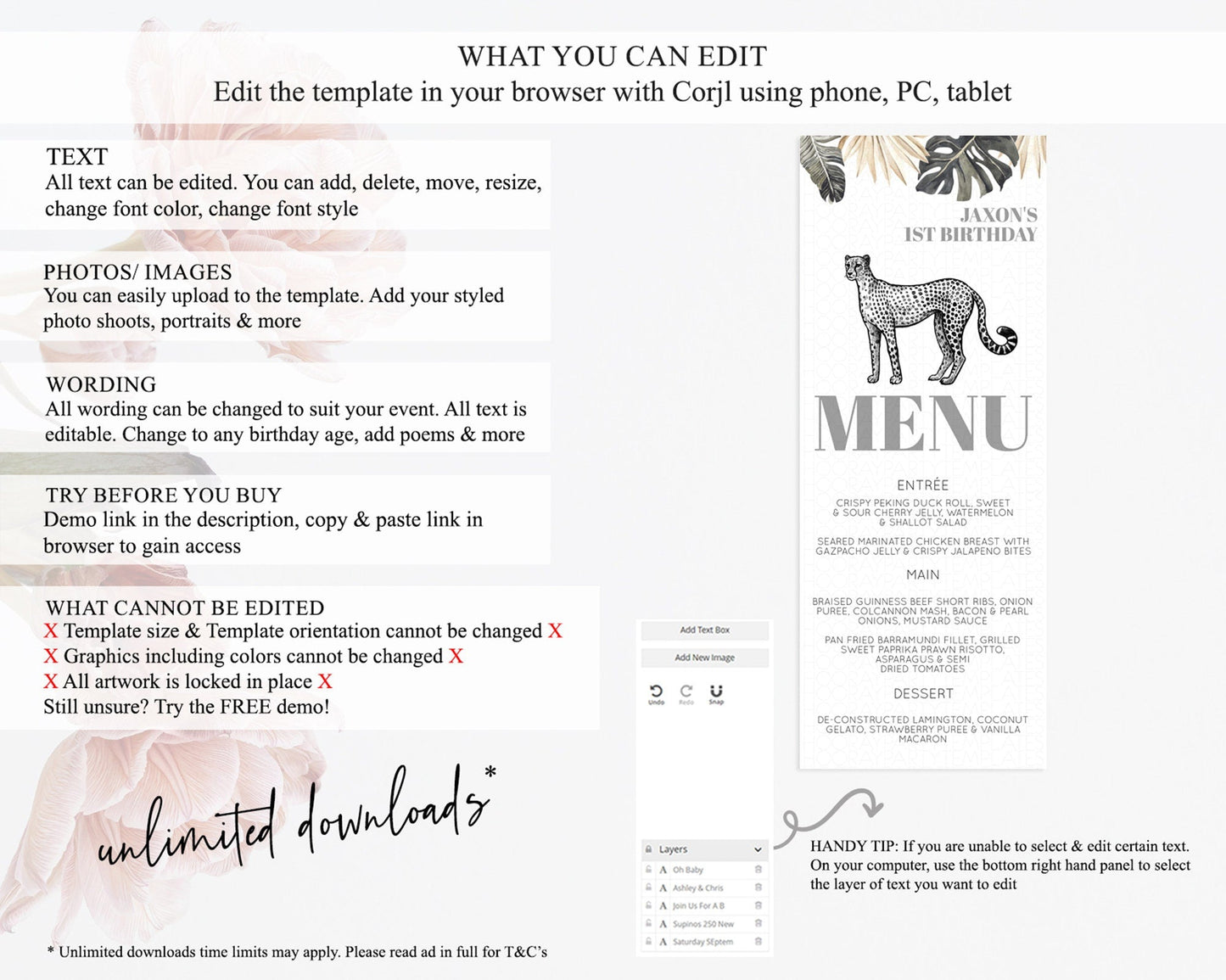 Cheetah Menu Cheetah Menu Template Cheetah Party Table Decor Safari Adventure Decor Cheetah Dinner Dessert Menu Party Food Menu D10823