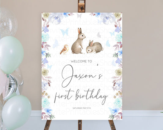 Editable Bunny Welcome Sign Floral Bunny Welcome Board Pastel Flowers Woodla