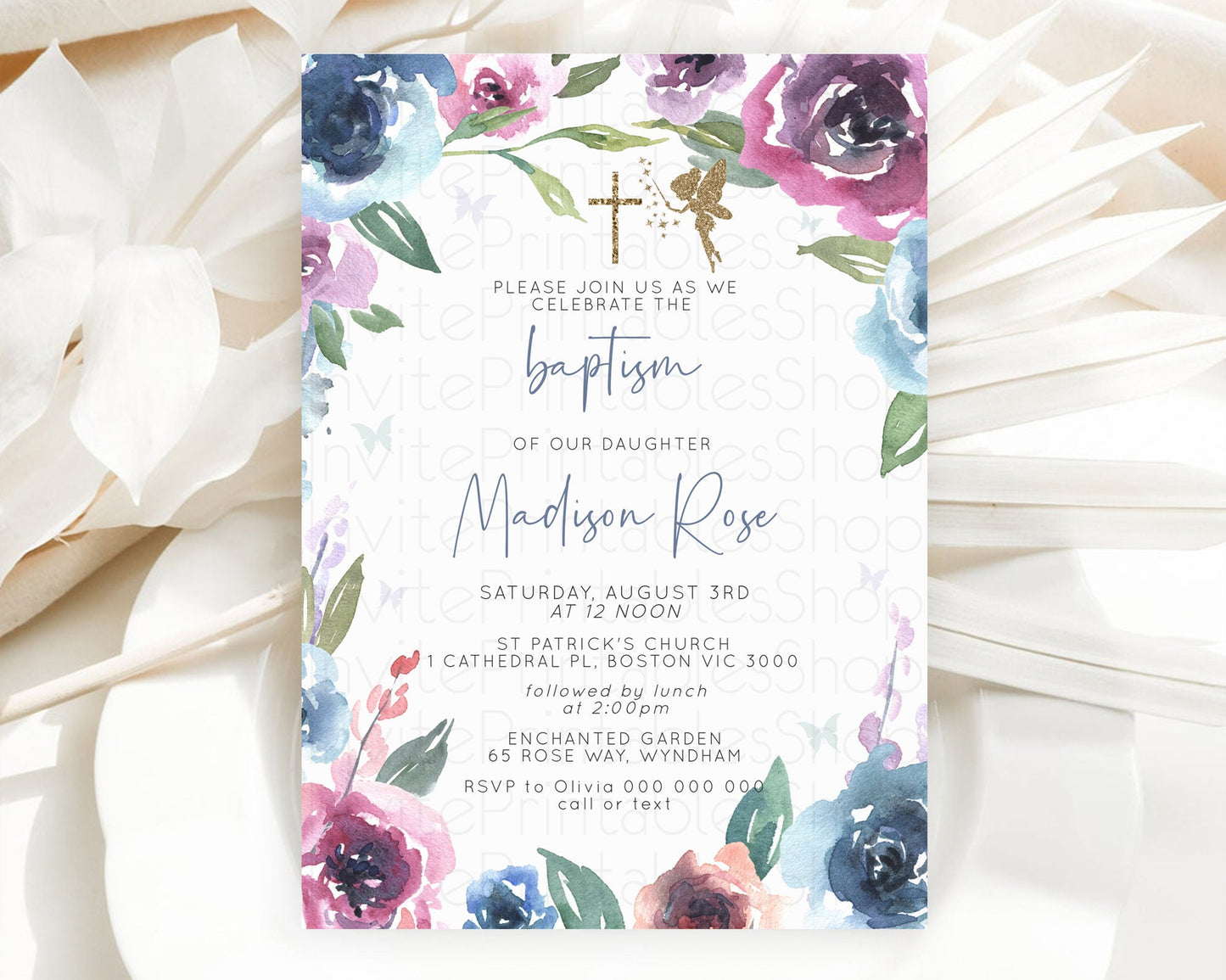 Editable Fairy Baptism Invitation Fairy Baptism 1st Birthday Invitation Ench