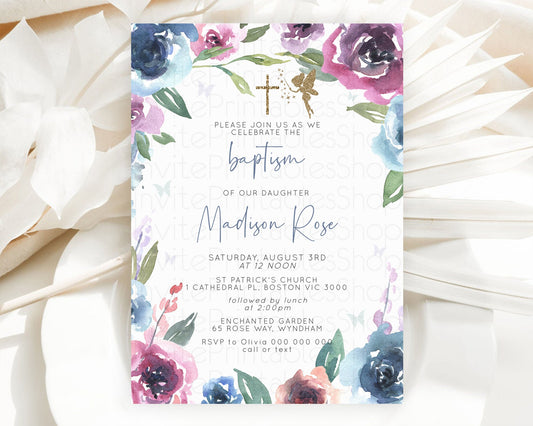 Editable Fairy Baptism Invitation Fairy Baptism 1st Birthday Invitation Ench