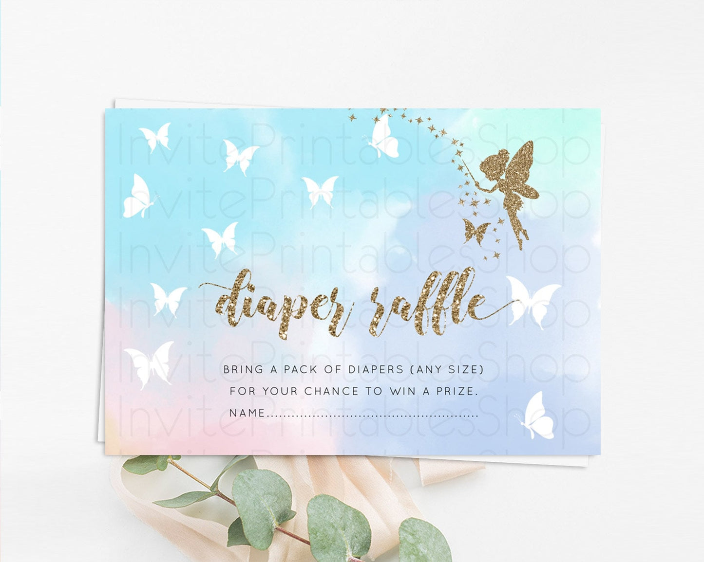 Fairy Diaper Raffle Card Fairy Diaper Insert Enchanted Garden Fairy Diaper Ticket Pastel Floral Butterfly Secret Garden Raffle Game D10894