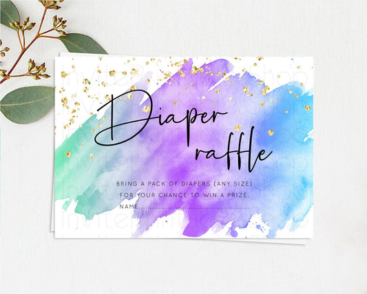 Pastel Diaper Raffle Card Pastel Rainbow Diaper Raffle Insert Colorful Ombre Watercolor Diaper Ticket Confetti Glitter Raffle Game D10491