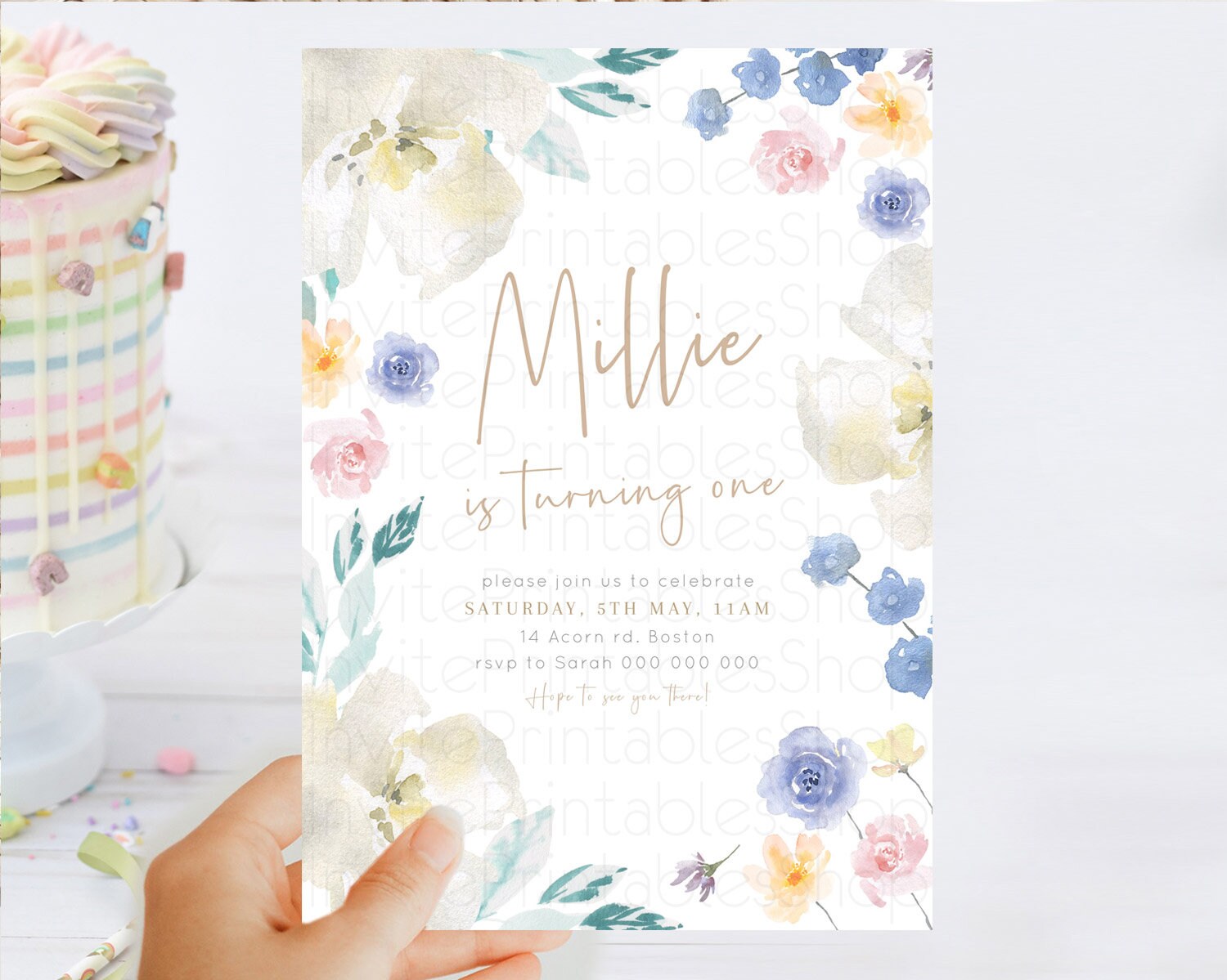 Editable Secret Garden Invitation Wildflower Birthday Invitation Pastel Flow