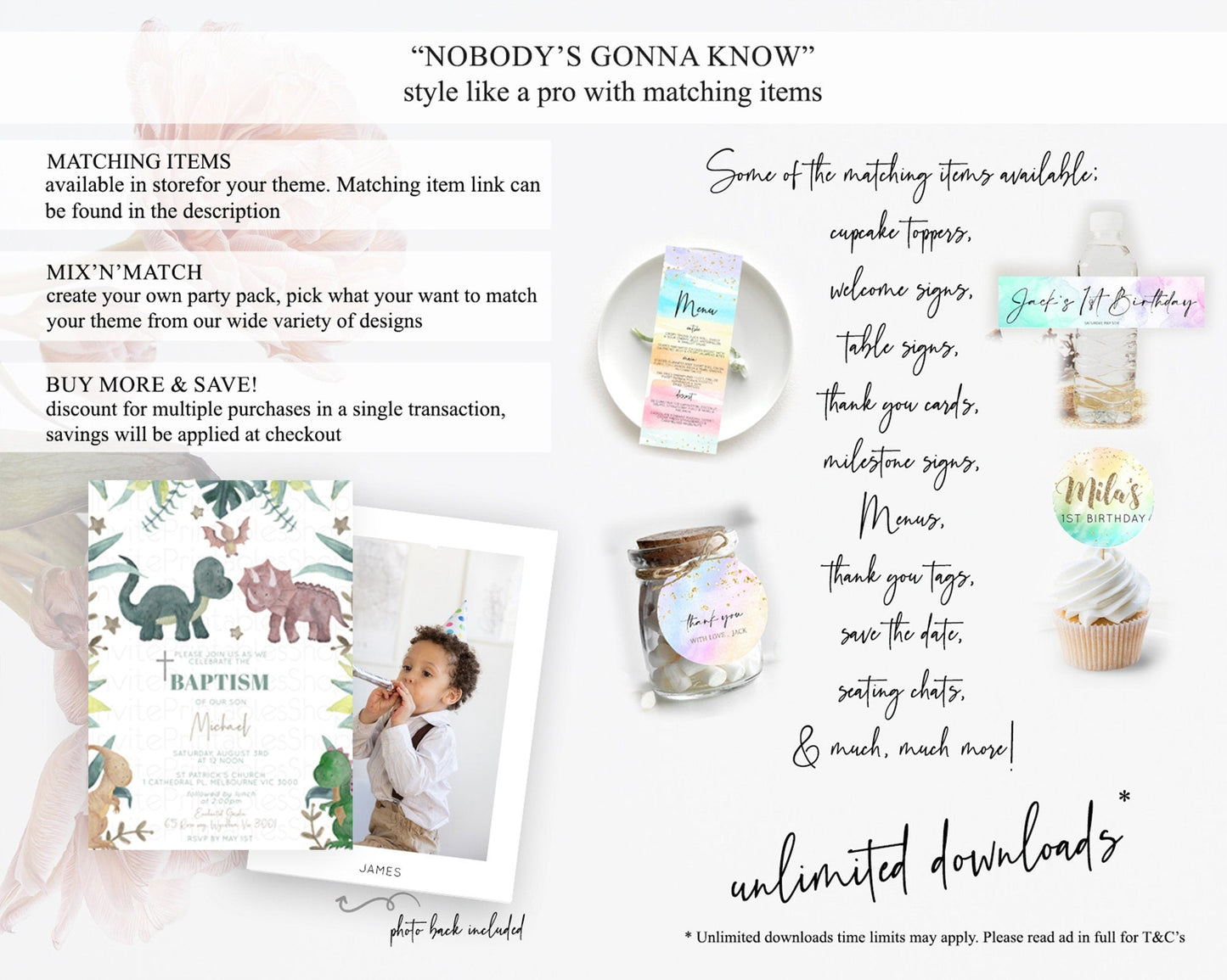 Dinosaur Baptism Invitation Dinosaur Volcano Baptism 1st Birthday Invitation Watercolor T-Rex Raptor Jurassic Christening Invitation D10597
