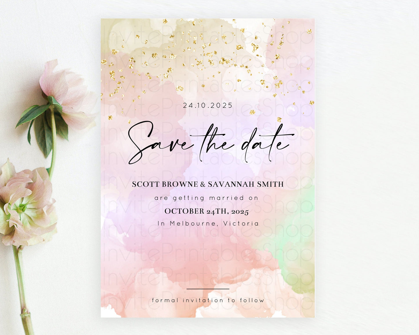 Pastel Save The Date Template Pastel Ombre Rainbow Watercolor Colorful Party For Birthday Baptism Baby Shower Wedding Bridal Shower D10627