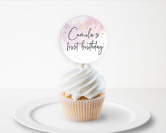Editable Pink Cupcake Toppers Pink Watercolor Cupcake Toppers Pastel Pink Wa