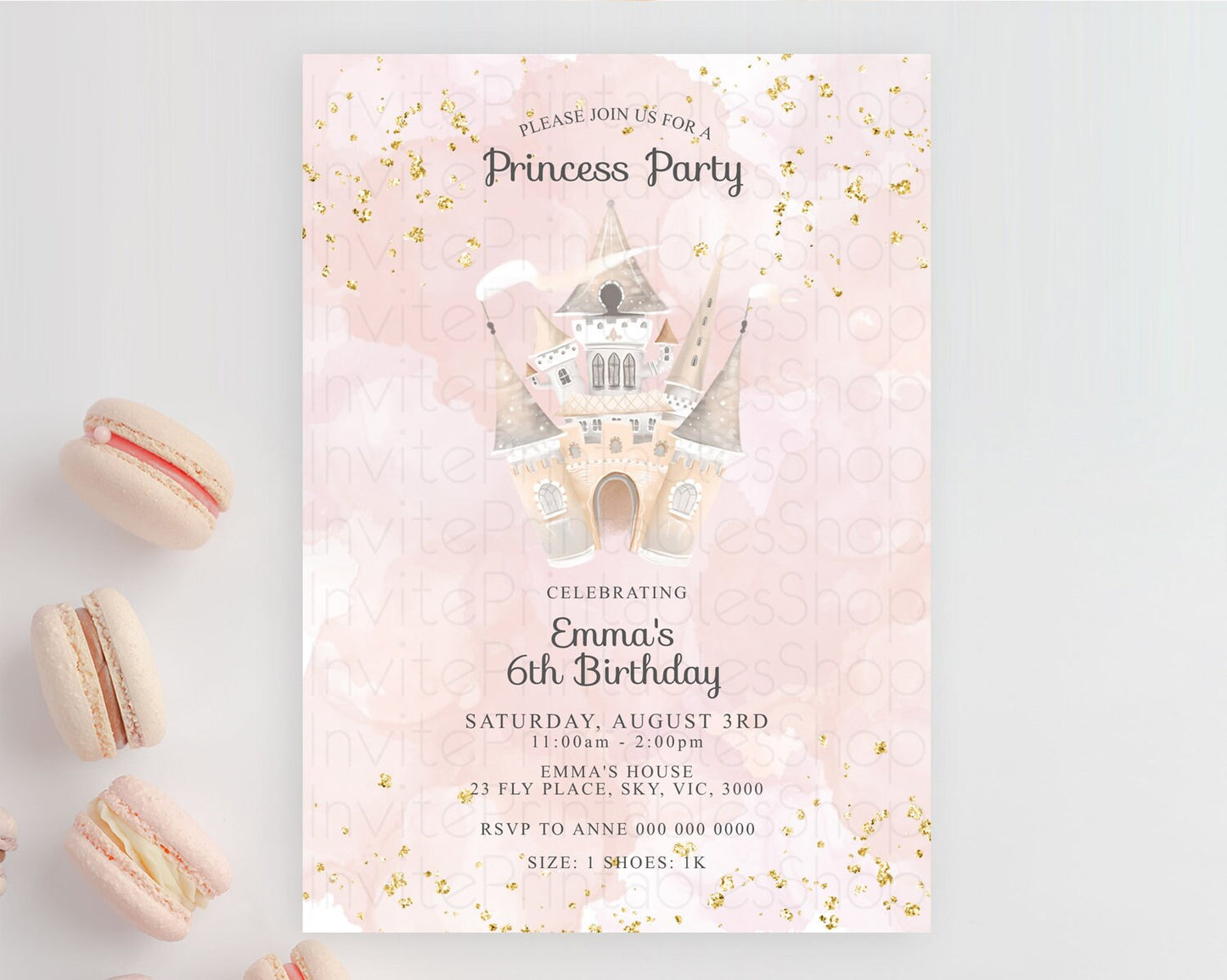 Princess Birthday Invitation Princess Invitation Pastel Invitation Royal Birthday Rainbow Color Enchanted Castle 1st First Birthday D10660