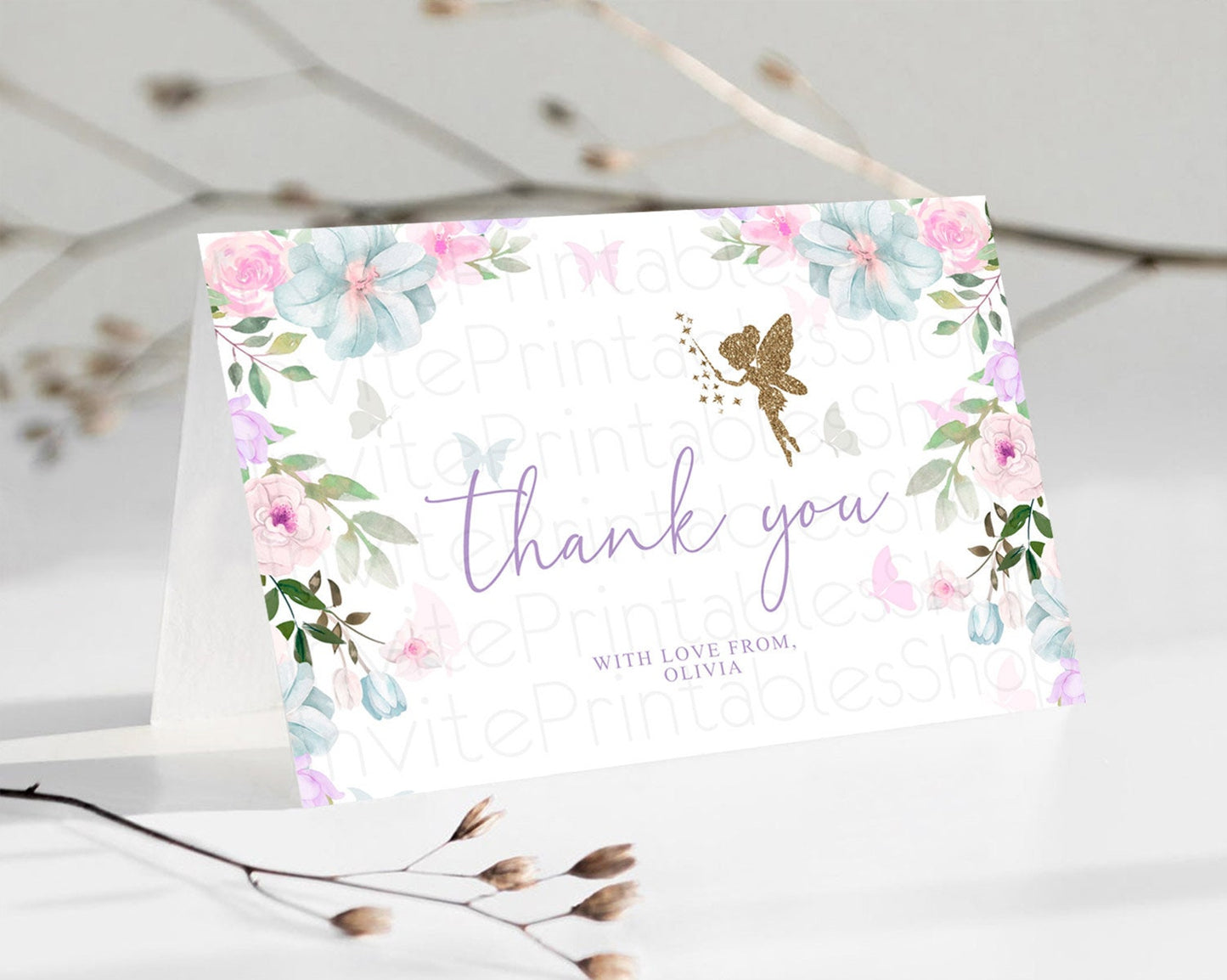 Fairy Thank You Fairy Thank You Card Enchanted Garden Pastel Butterfly Birthday Thank You Floral Secret Garden Teacher Thank You D10475