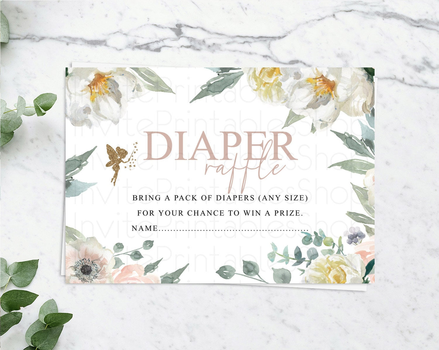 Fairy Diaper Raffle Card Fairy Diaper Insert Enchanted Garden Fairy Diaper Ticket Pastel Floral Butterfly Secret Garden Raffle Game D10800