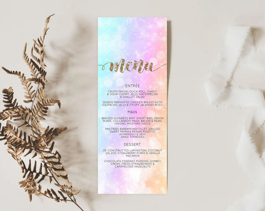 Editable Pastel Menu Pastel Rainbow Menu Template Colorful Pastel Table Deco