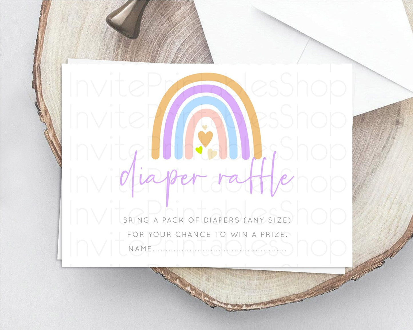 Pastel Rainbow Diaper Raffle Card Boho Rainbow Diaper Insert Boho Rainbow Diaper Ticket Pastel Watercolor Baby Shower Raffle Game D10238