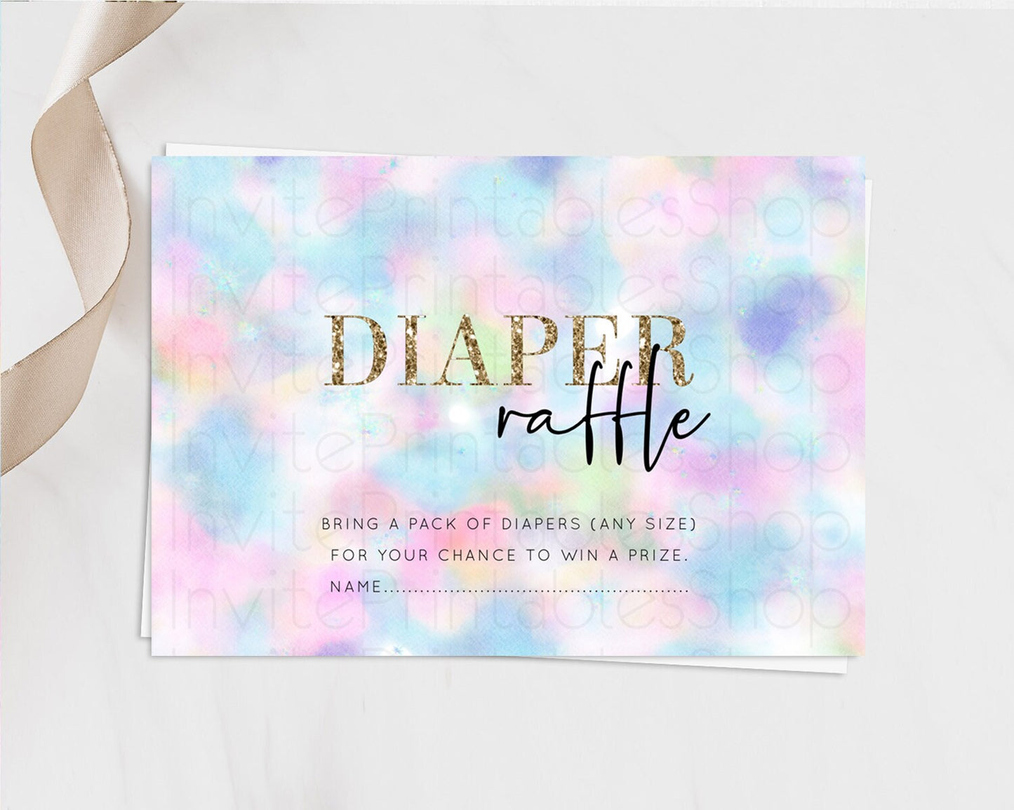 Pastel Diaper Raffle Card Pastel Rainbow Diaper Raffle Insert Colorful Ombre Watercolor Diaper Ticket Confetti Glitter Raffle Game D10694