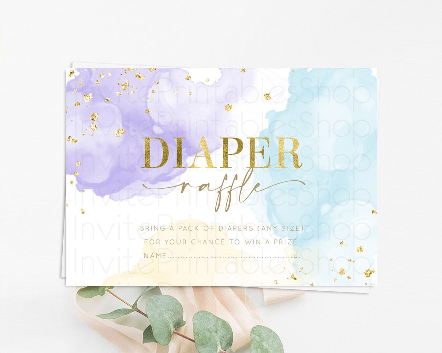 Pastel Diaper Raffle Card Pastel Rainbow Diaper Raffle Insert Colorful Ombre Watercolor Diaper Ticket Confetti Glitter Raffle Game D10206