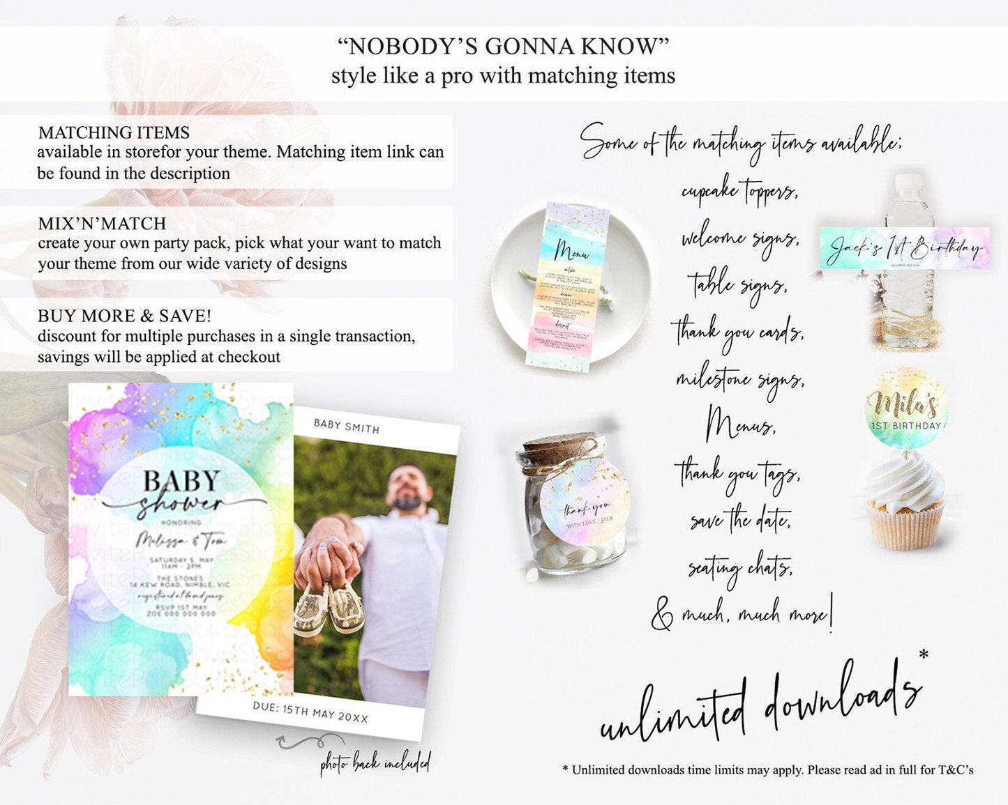 Pastel Baby Shower Invitation Rainbow Baby Shower Invitation Colorful Pastel Watercolor Invitation Gold Glitter Sprinkles Ombre D10213
