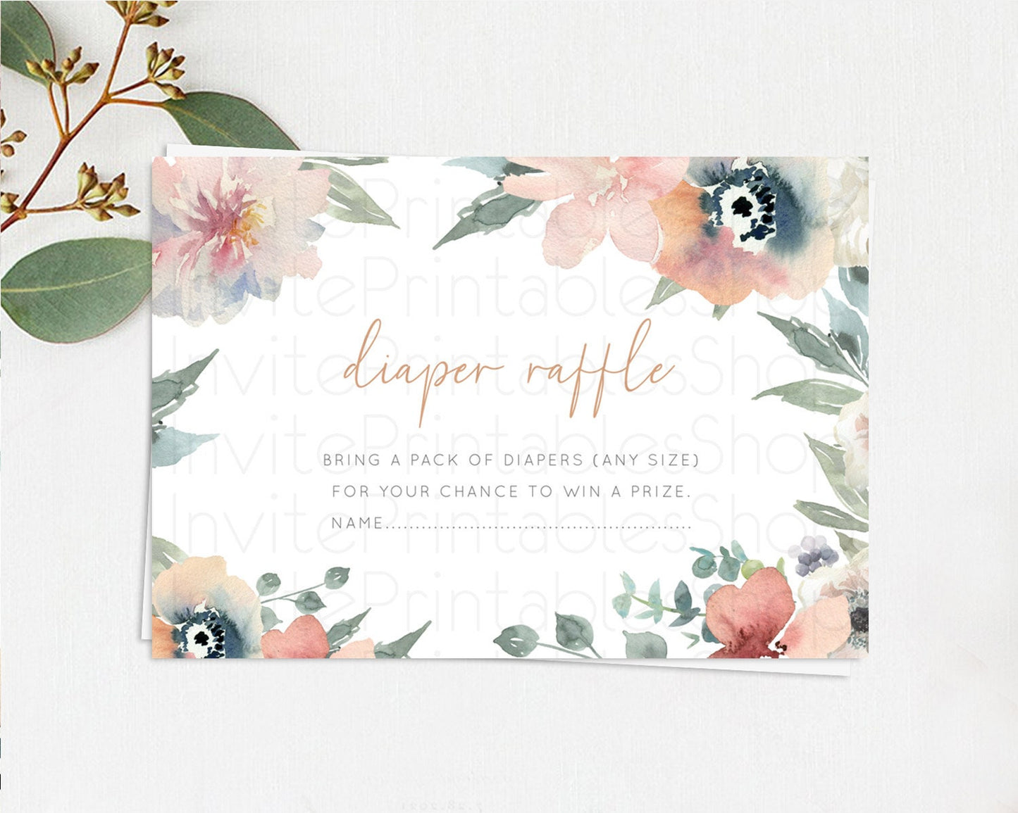 Secret Garden Diaper Raffle Card Boho Wildflower Diaper Raffle Insert Pastel Flower Garden Baby Shower Card Flower Raffle Game D10787