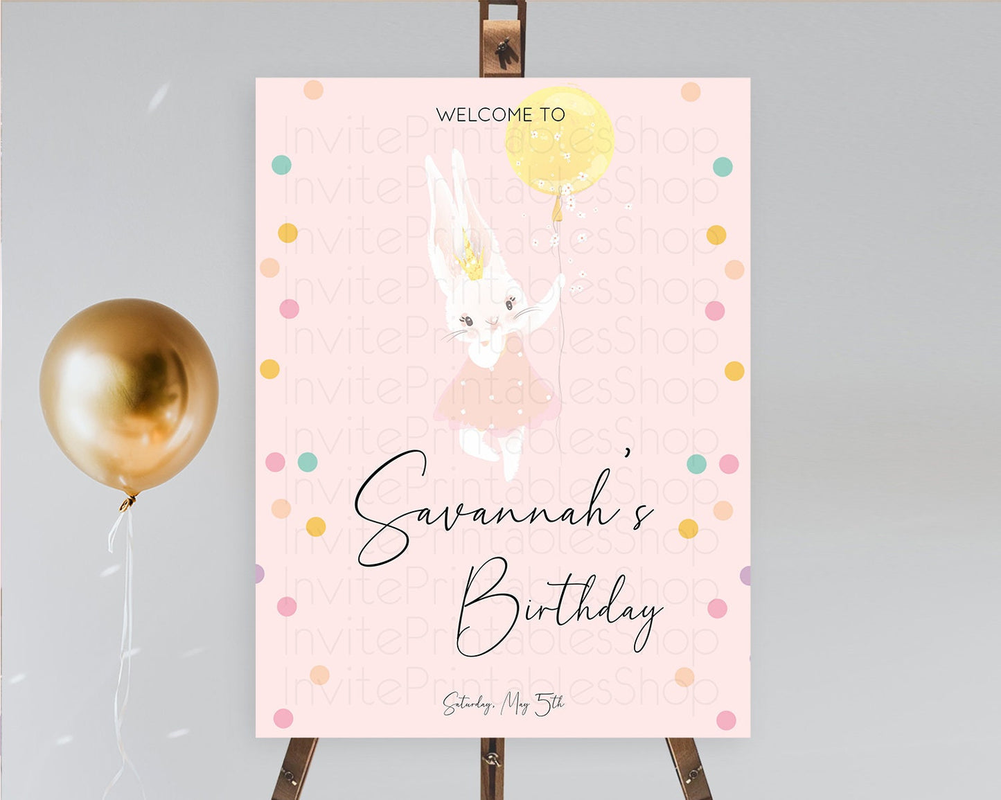 Bunny Welcome Sign Bunny Balloon Welcome Board Colorful Pastel Confetti Bunny Welcome Poster Sprinkles First Birthday Welcome Sign D10219