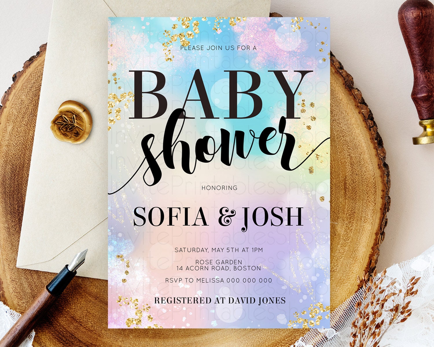 Editable Pastel Baby Shower Invitation Rainbow Baby Shower Invitation Colorf