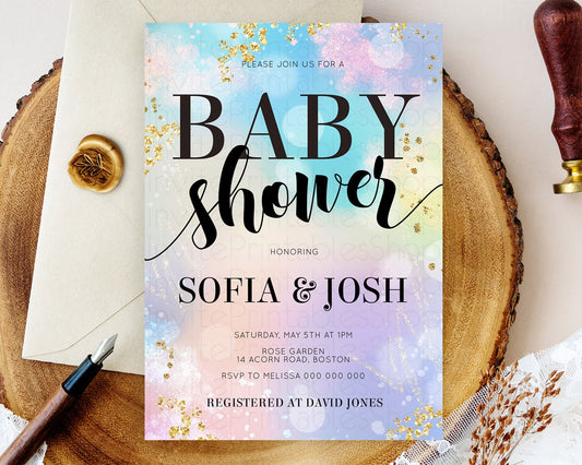 Editable Pastel Baby Shower Invitation Rainbow Baby Shower Invitation Colorf