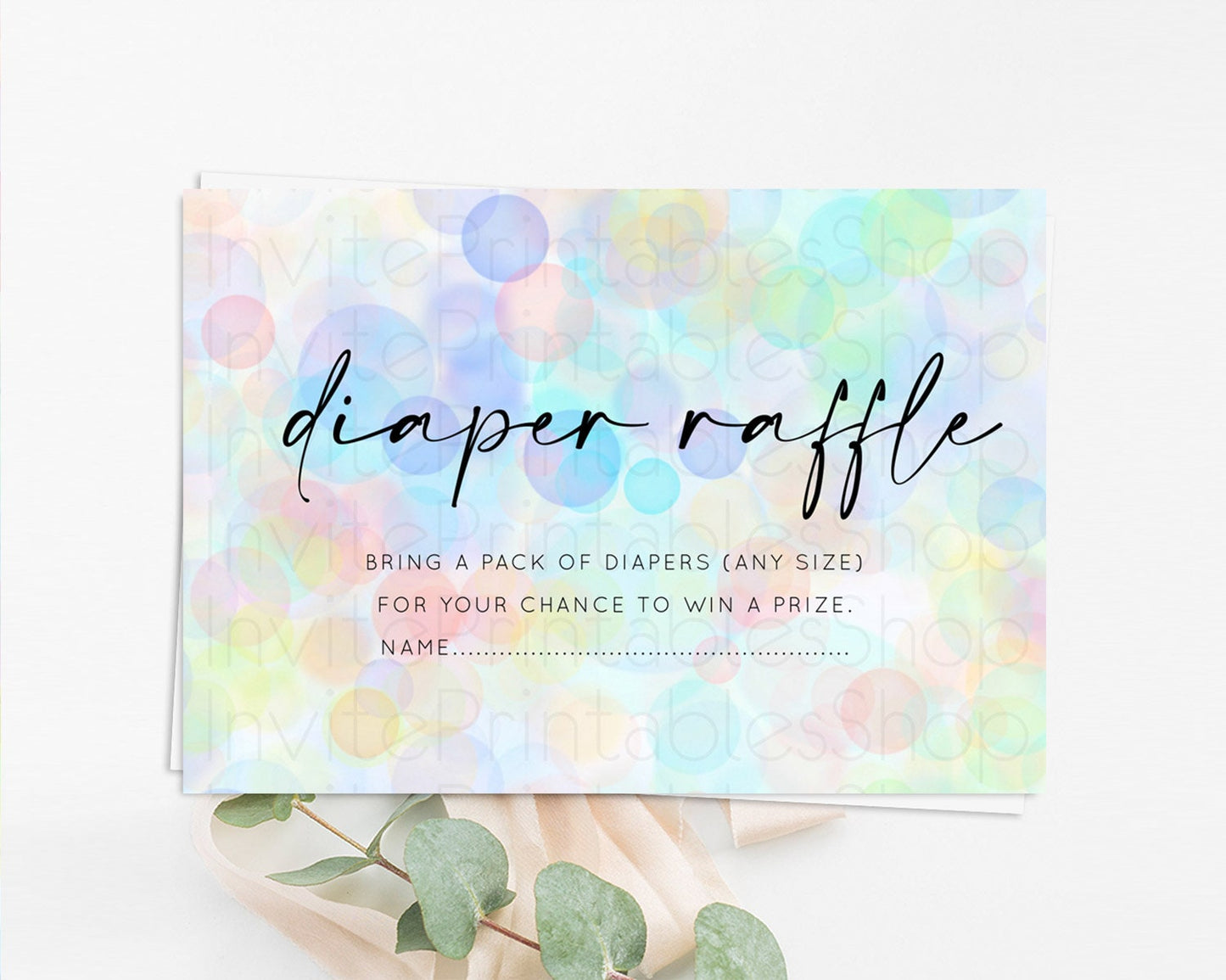 Pastel Diaper Raffle Card Bubble Bath Baby Shower Diapers Insert Rainbow Diaper Ticket Pastel Bubbles Colorful Confetti Raffle Game D10446