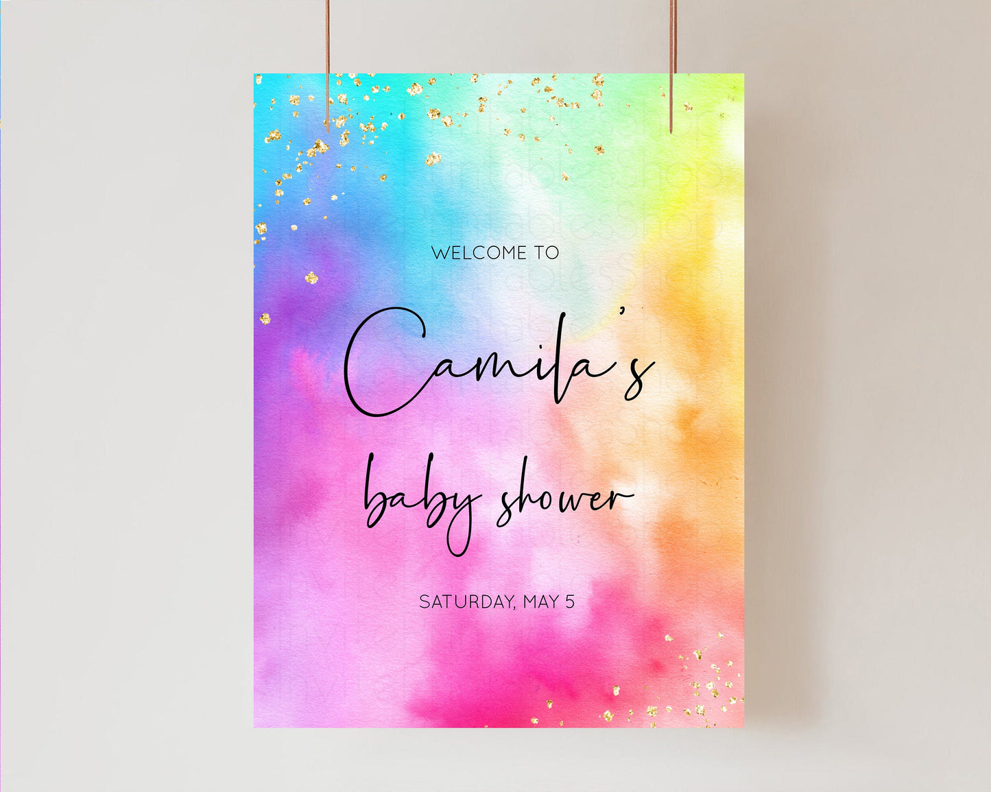 Rainbow Welcome Sign Tie Dye Baby Shower Board Colorful Watercolor Baby Shower Board Pastel Splash Welcome Board Glitter Welcome Poster 509