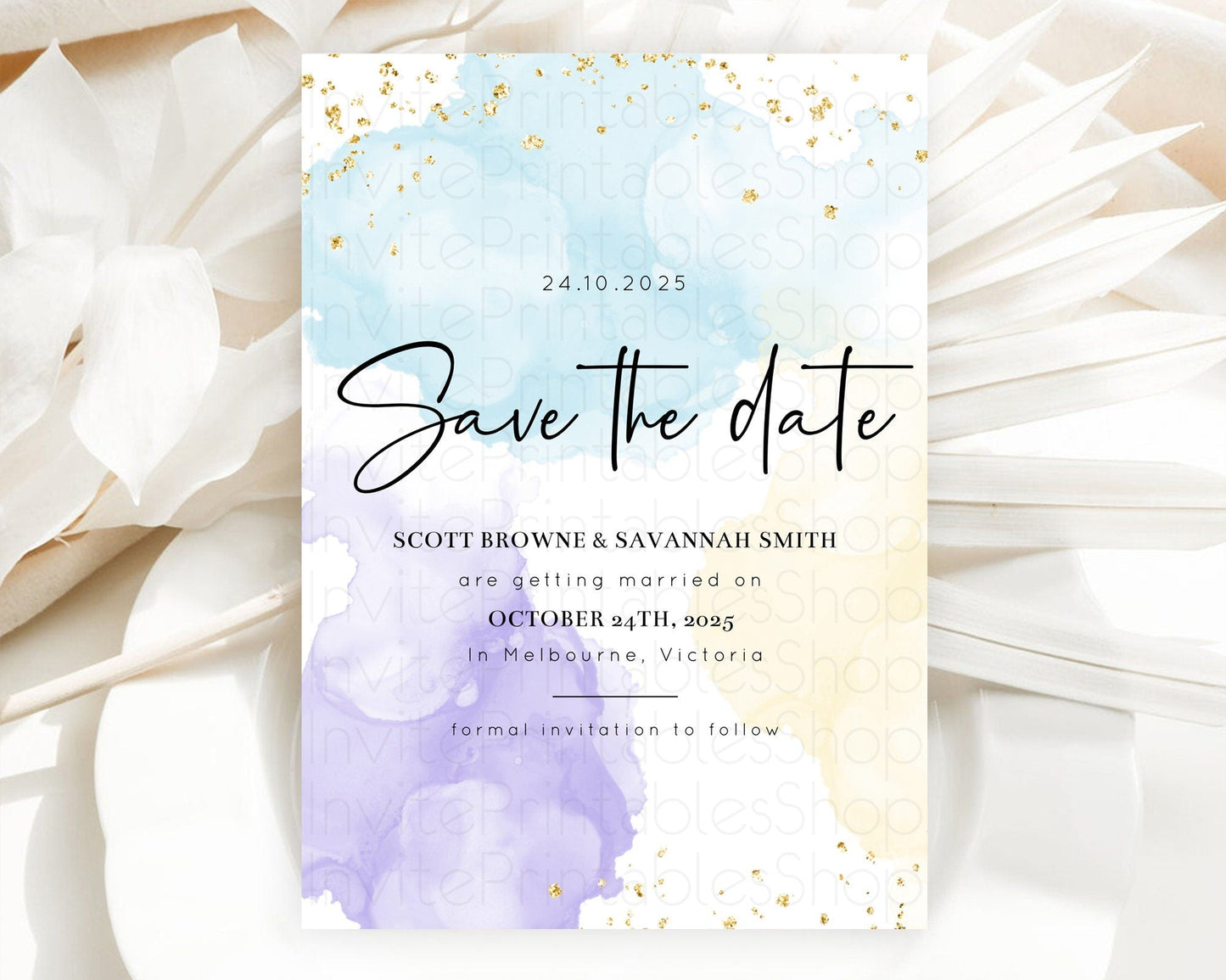Pastel Save The Date Template Pastel Ombre Rainbow Watercolor Colorful Party For Birthday Baptism Baby Shower Wedding Bridal Shower D10208