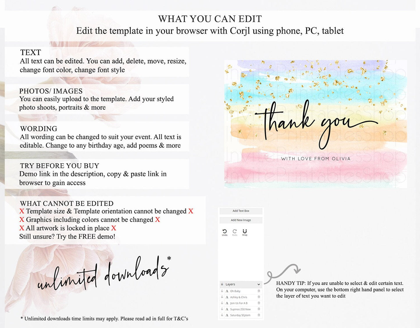 Pastel Thank You Rainbow Thank You Card Colorful Pastel Birthday Thank You Card Confetti Watercolor Pastel Teacher Thank You Cards D10505