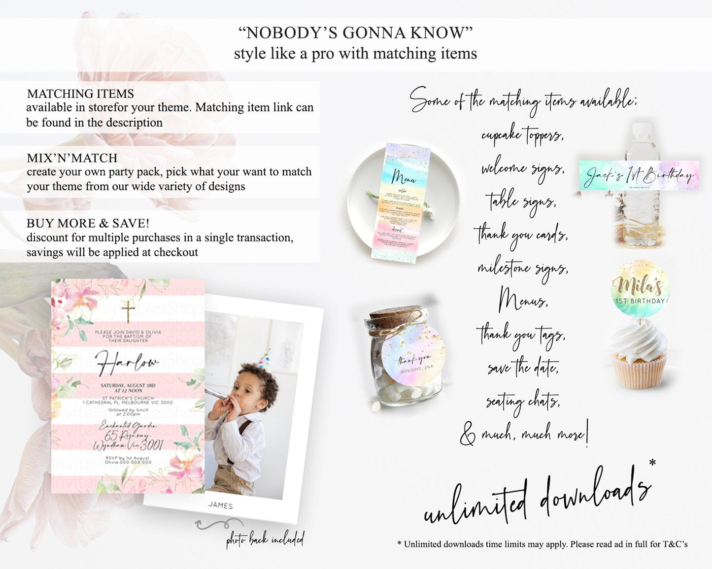 Secret Garden Baptism Invitation Wildflower Baptism Birthday Invite Pastel Flowers Christening Invite Enchanted Garden Boho Floral D10301