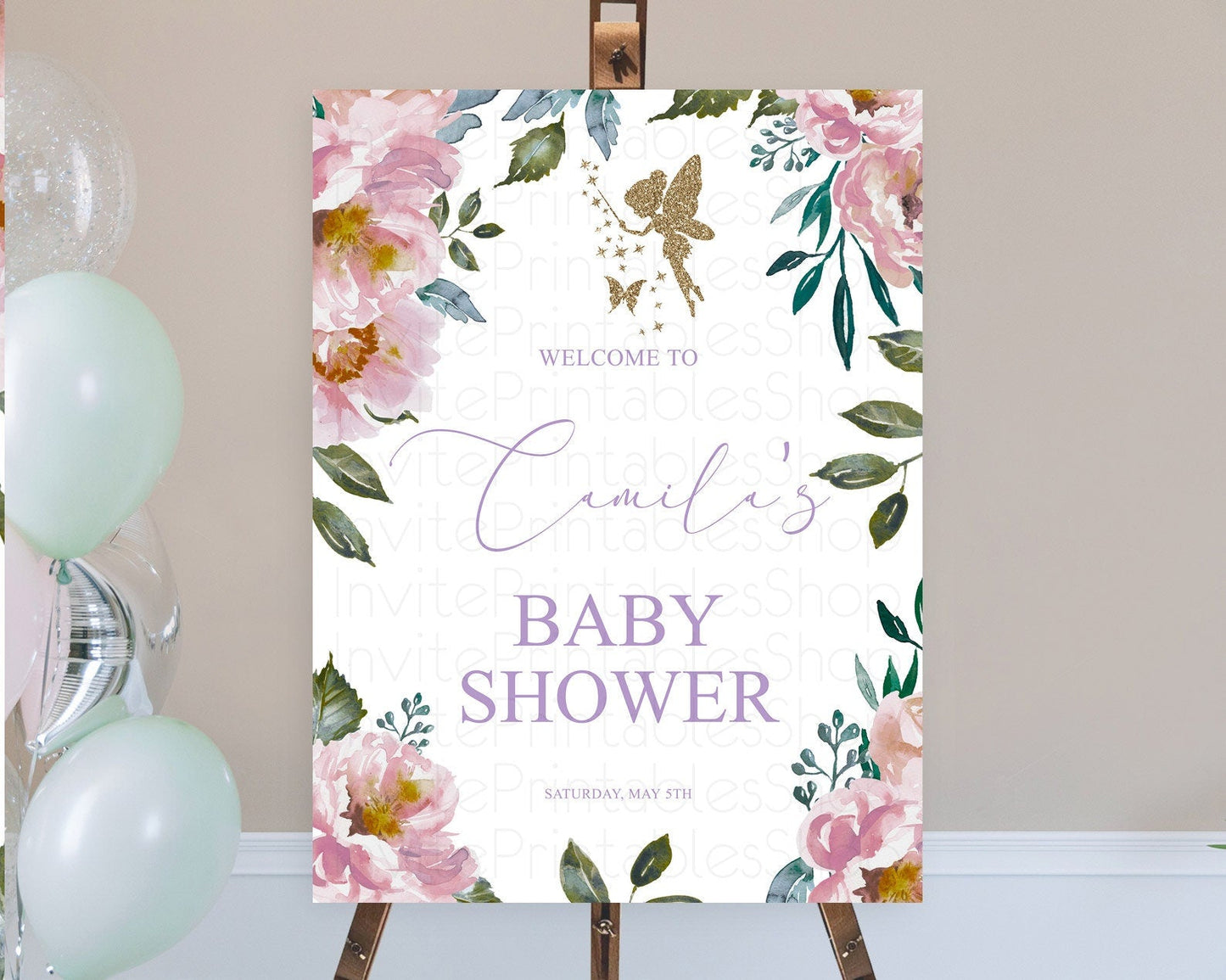 Fairy Baby Shower Welcome Sign Fairy Welcome Board Enchanted Garden Pastel Floral Butterfly Decor Secret Garden Fairy Welcome Sign D10727