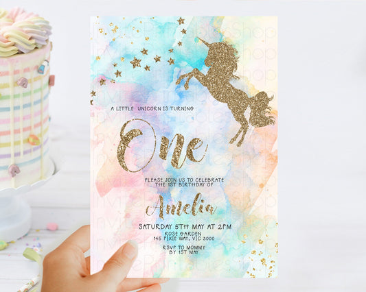 Unicorn Rainbow Birthday Invitation Pastel Birthday Invite Magical Ombre Invite Colorful Watercolor Invite Glitter Sprinkle Party D10949