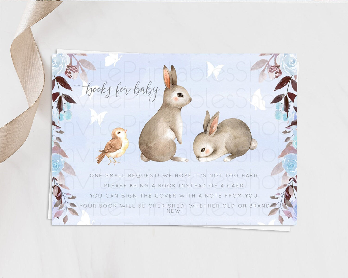 Bunny Books For Baby Card Floral Bunny Book Insert Pastel Flowers Woodland Bunny Book Card Forest Bunny Baby Book Poem Request D10923