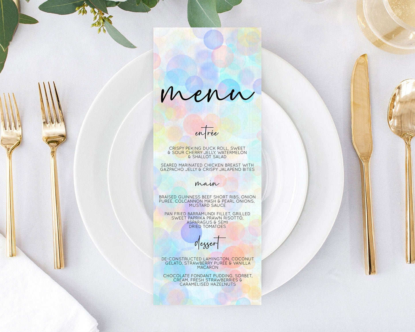 Pastel Menu Bubbles Menu Template Bubble Bath Table Decor Rainbow Pastel Colorful Confetti Dinner Dessert Menu Party Food Menu D10445