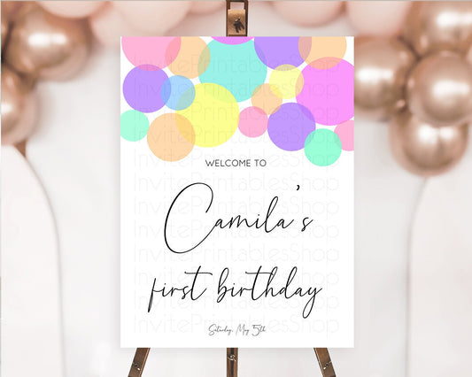 Rainbow Welcome Sign Pastel Welcome Board Pastel Rainbow Confetti Welcome Sign Colorful Bubbles Pastel First Birthday Welcome Sign D10888