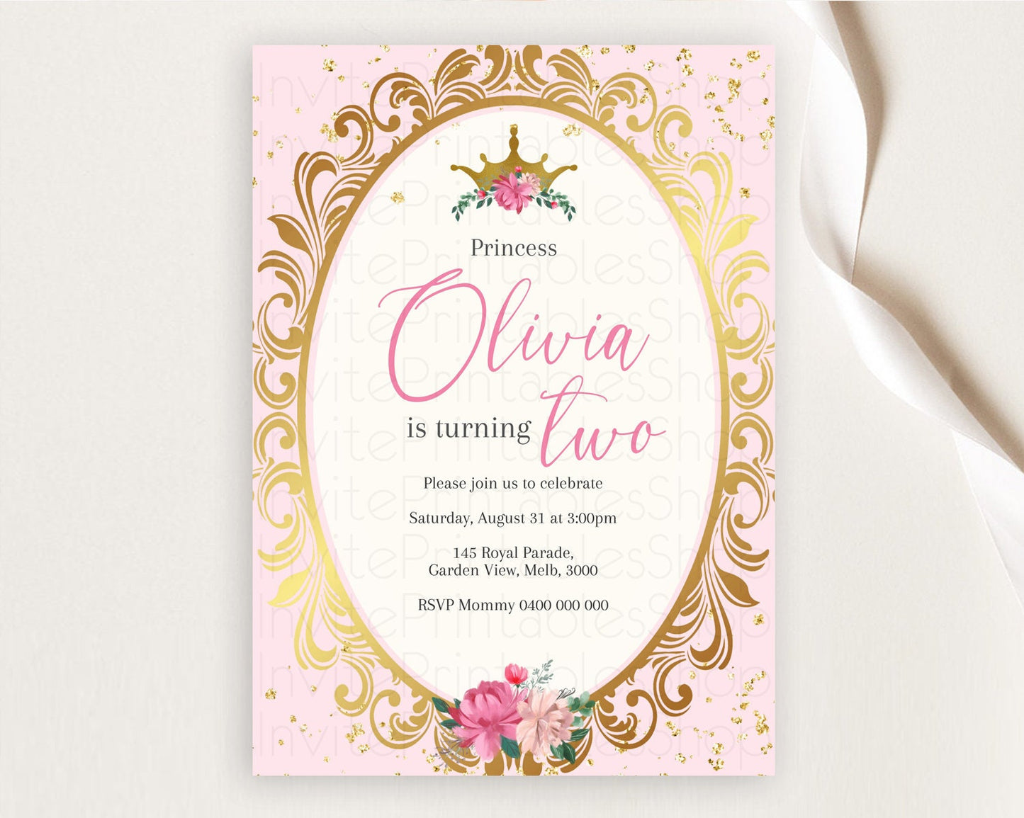 Princess Birthday Invitation Castle Invitation Royal Birthday Fairy Tale Enchanted Mirror Pastel Floral Garden 1st First Birthday D10743