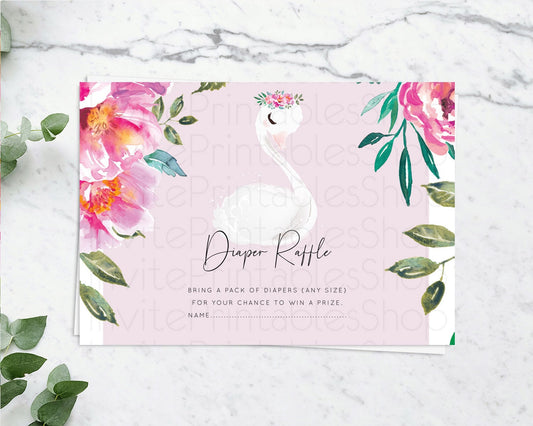 Swan Diaper Raffle Card Swan Princess Ballet Diaper Raffle Insert Enchanted Swan Lake Diaper Ticket Secret Garden Floral Raffle Game D10757