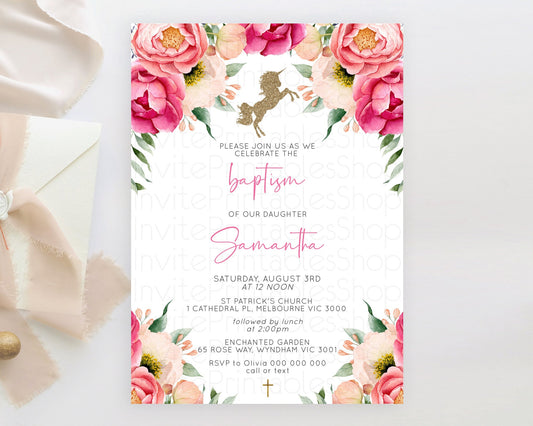 Editable Unicorn Rainbow Baptism Invitation Pastel Baptism Birthday Invitati
