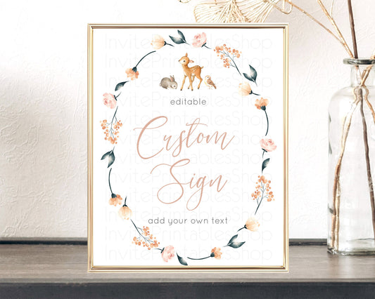 Editable Fawn Deer Sign Pastel Floral Deer Table Sign Decor Enchanted Forest