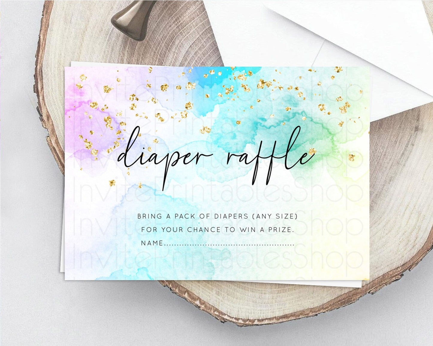 Pastel Diaper Raffle Card Pastel Rainbow Diaper Raffle Insert Colorful Ombre Watercolor Diaper Ticket Confetti Glitter Raffle Game D10771