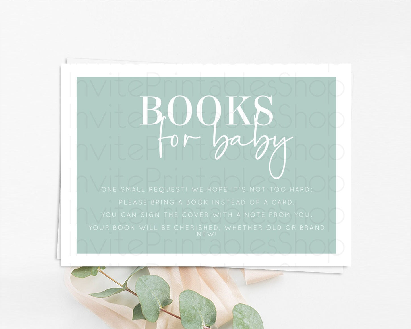 Green Books For Baby Card Plain Green Book Insert Minimalist Pastel Green Book Card Green Simple Baby Shower Book Poem Request D10736