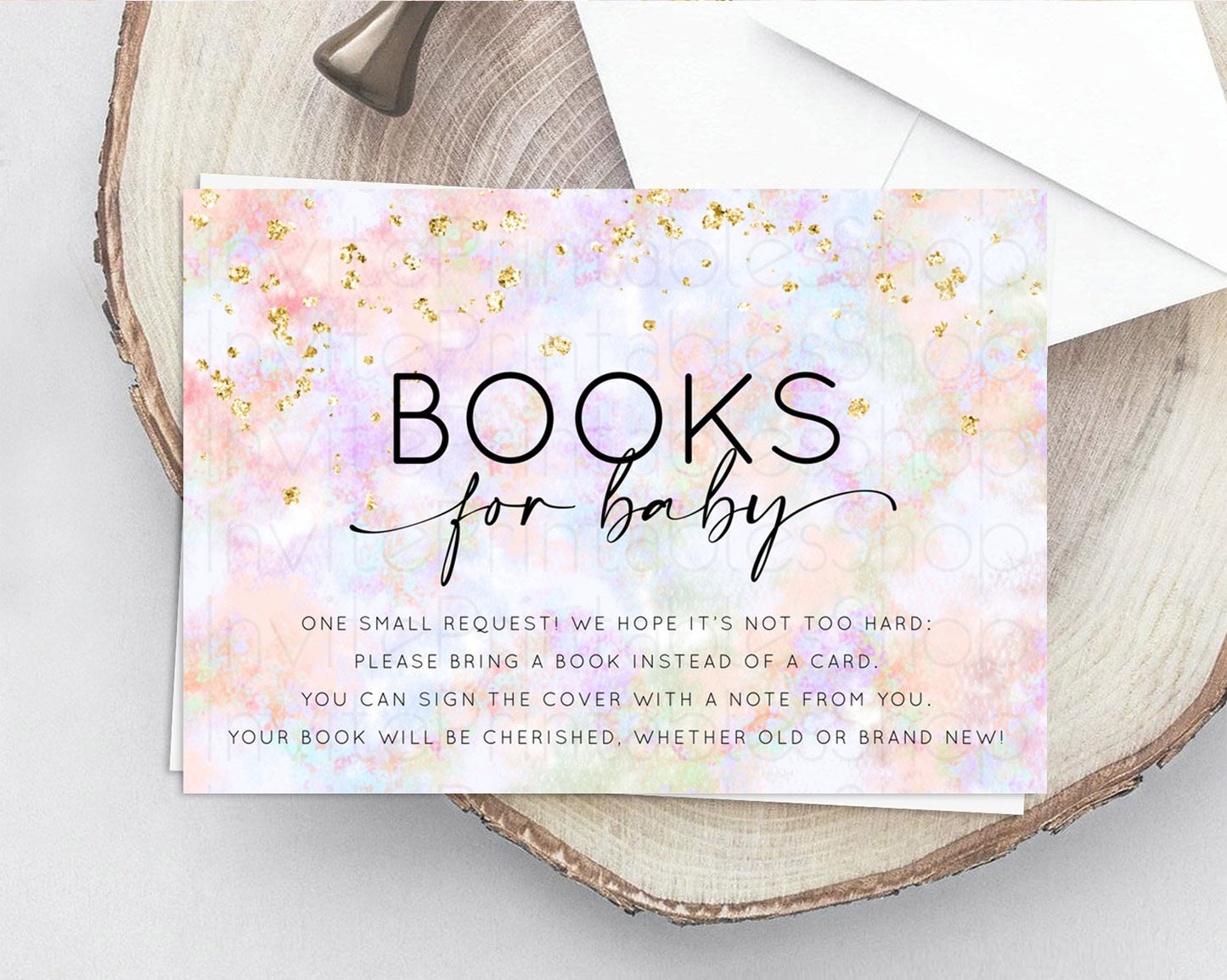 Pastel Books For Baby Card Pastel Rainbow Book Insert Colorful Ombre Watercolor Book Card Confetti Glitter Baby Book Poem Request D10649