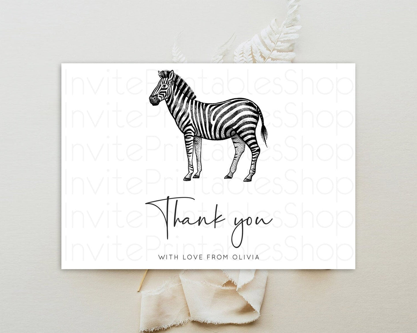 Zebra Thank You Zebra Thank You Card Zebra Birthday Thank You Cards Safari Dried Palm Fern Zebra Teacher Thank You Card Template D10249
