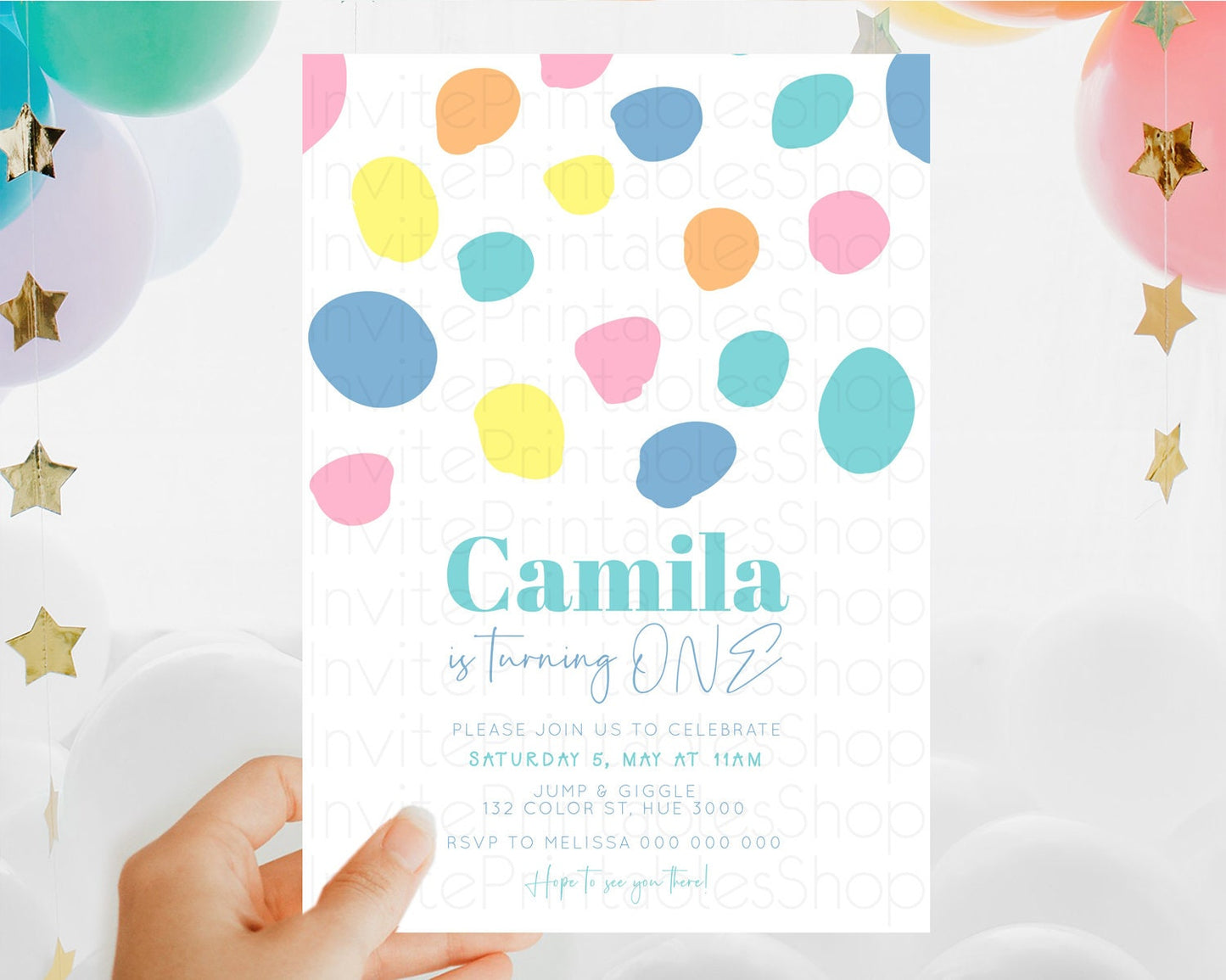 Pastel Birthday Invitation Pastel Confetti Birthday Invitation Bubbles Invitation Colorful Rainbow Confetti 2nd 1st First Birthday D11046