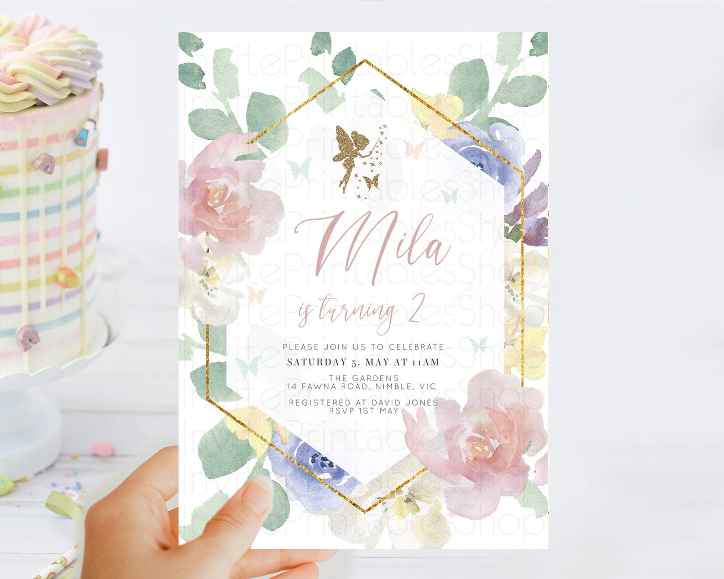 Fairy Birthday Invitation Fairy Invites Fairy Tea Party Fairy Garden Birthday Secret Garden Enchanted Garden Pastel Floral Butterfly D10294