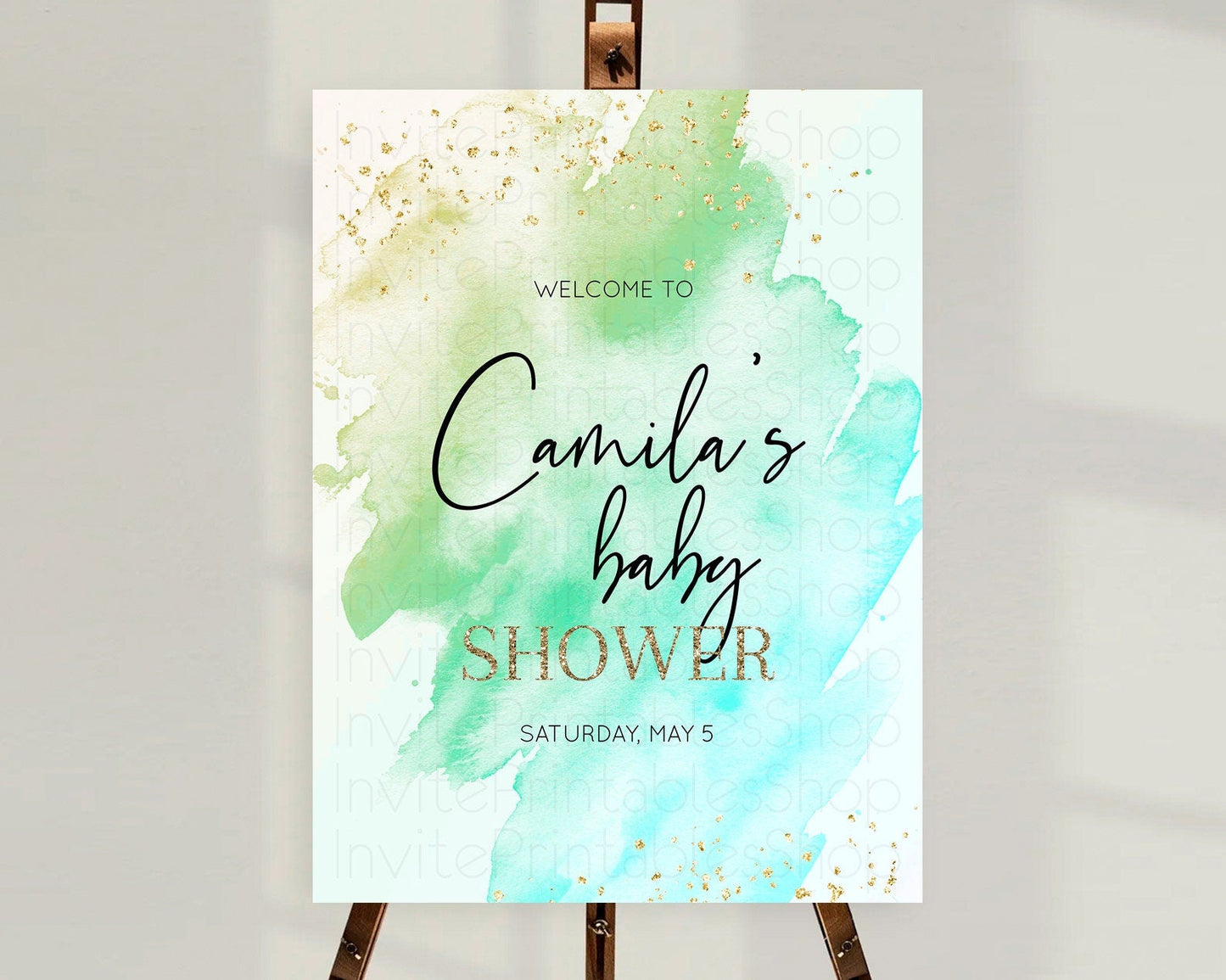 Green Baby Shower Welcome Sign Green Watercolor Welcome Board Pastel Green Party Decor Splash Welcome Poster Green Welcome Board D10170
