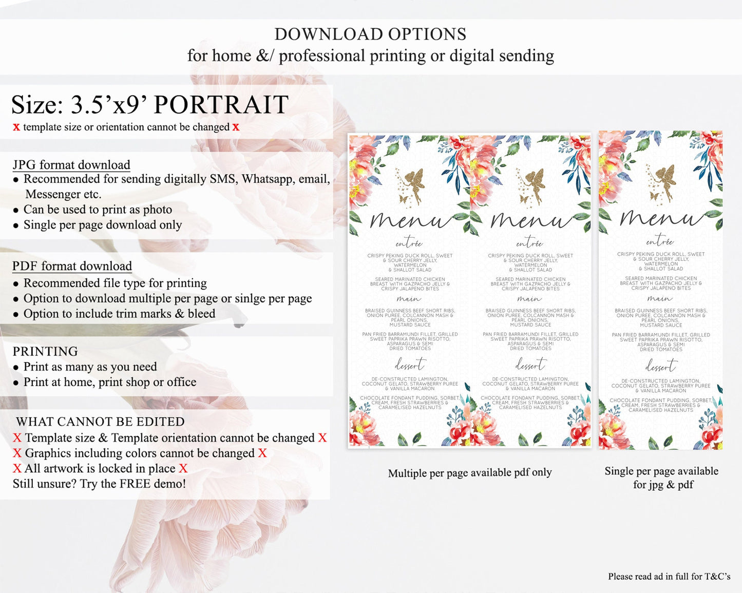 Fairy Menu Fairy Menu Template Enchanted Garden Pastel Floral Butterfly Table Décor Fairy Secret Garden Dinner Dessert Food Menu D10752