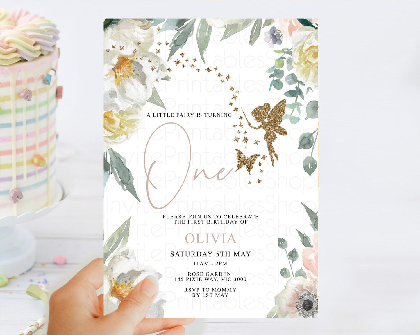 Fairy Birthday Invitation Fairy Invites Fairy Tea Party Fairy Garden Birthday Secret Garden Enchanted Garden Pastel Floral Butterfly D10800